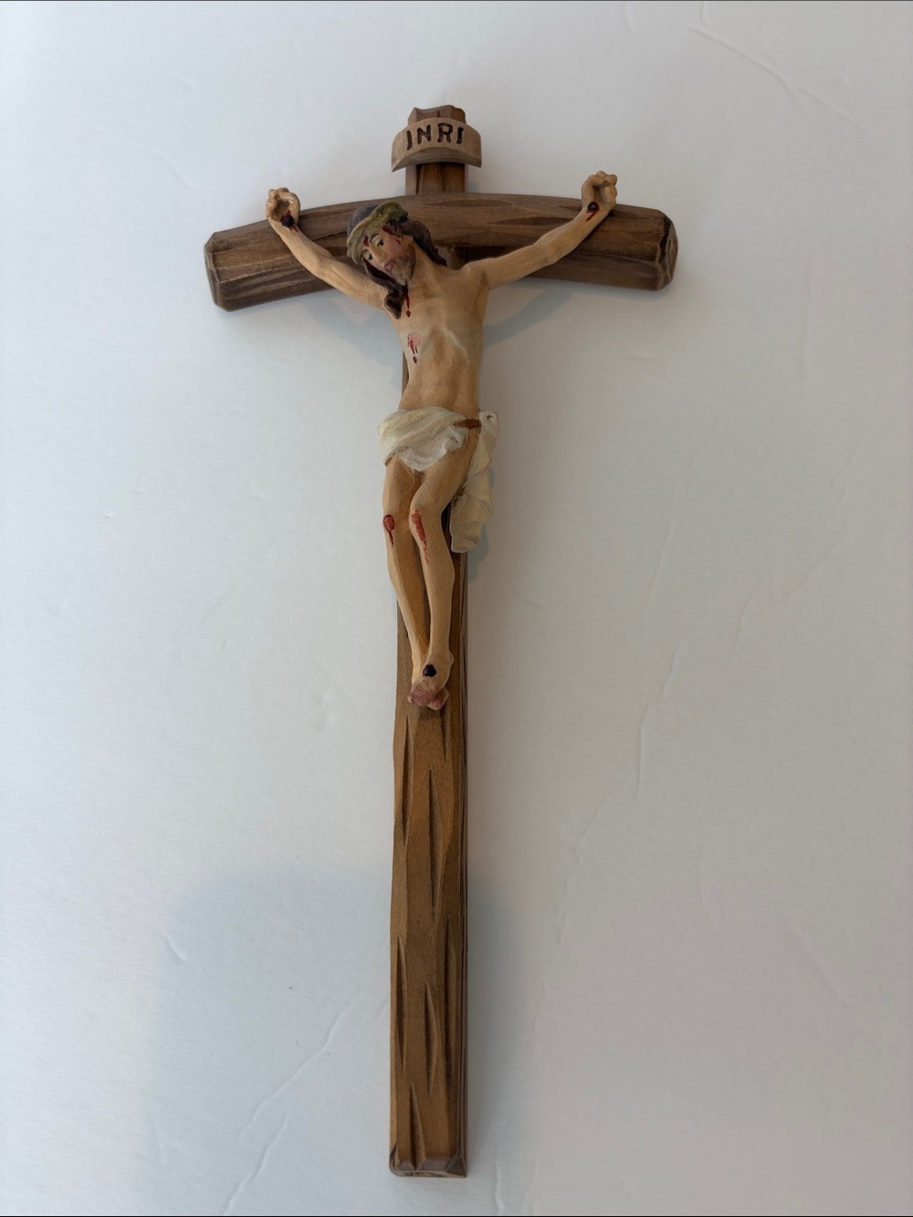 Wooden Wall Crucifix with Painted Christ Figure - 11.5”x5.5”